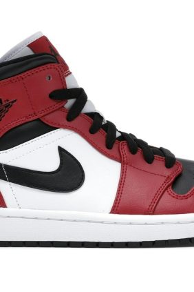 Nike Air Jordan 1 Mid Chicago Toe Leather Trainers – Black/Gym Red/White – 554724-069