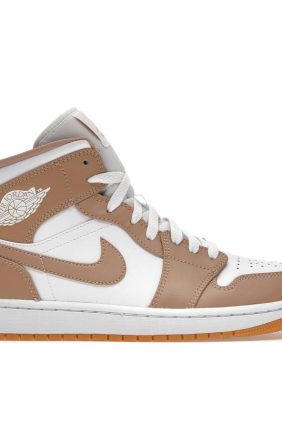 Jordan 1 Mid Tan Gum Sneakers – White Leather – 554724-271