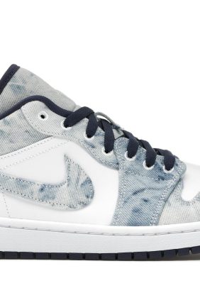 Jordan 1 Low Washed Denim Trainers – White/Midnight Navy – CZ8455-100