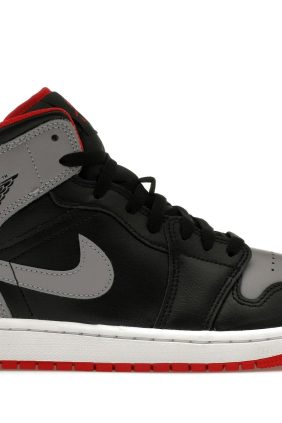 Jordan 1 Mid Bred Shadow Leather Trainers – Black/Red/Grey – DQ8426-006