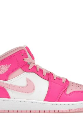 Jordan 1 Mid Fierce Pink GS Trainers – White/Pink Leather – FD8780-116