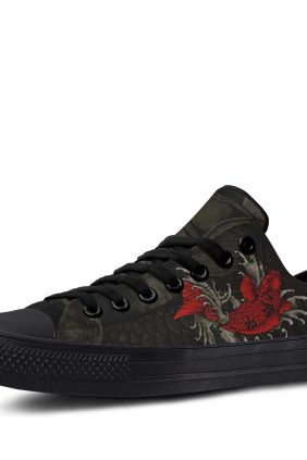 Red Fish Tattoo Black Lowtop Sneakers