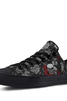Mexican Skull Dark Pattern Black Lowtop Sneakers