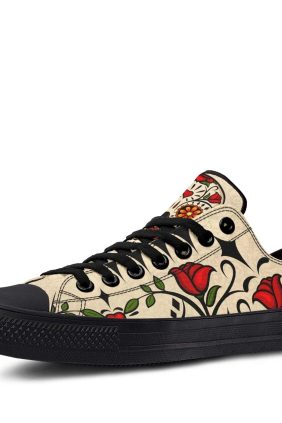 Mexican Skull and Rose Art Lowtop Sneakers
