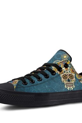 Mexican Skull Black Lowtop Sneakers