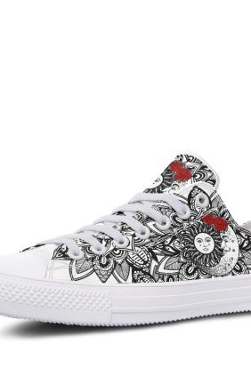 Mandala Sun and Moon Pattern White Lowtop Sneakers