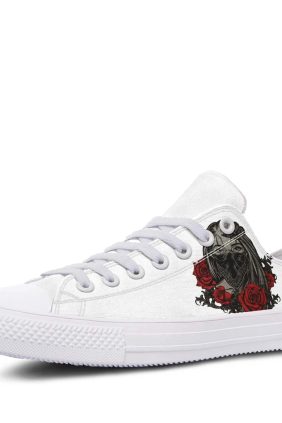 Masked Girl and Rose White Lowtop Sneakers