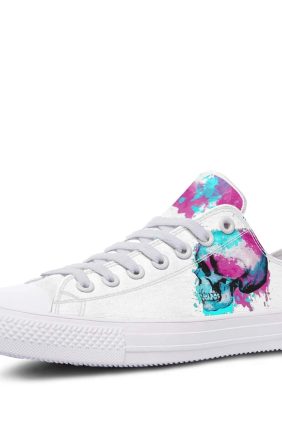 Colorful Watercolor Skull White Lowtop Sneakers